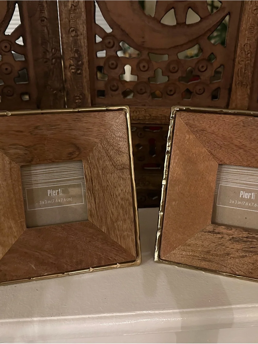 Pier 1 BrownWood and Brass Accent Photo Frame - 3x3 photos, set of two!